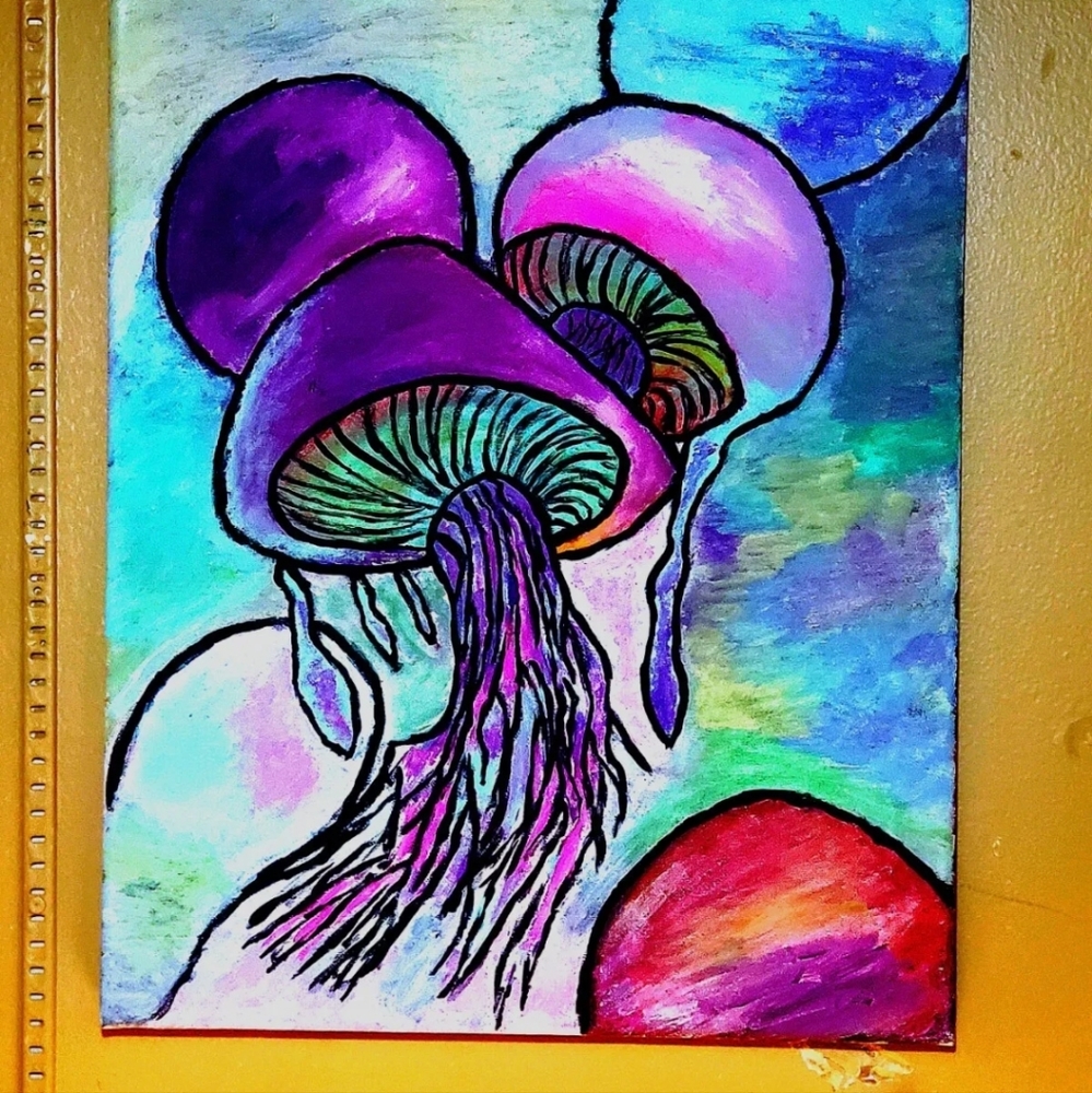 Acrylic hand painted jellyfish mushrooms  canvas painting